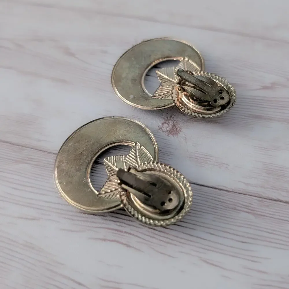 Vintage Clip On Earrings Very Large Statement Black Stylish - Just Under 2